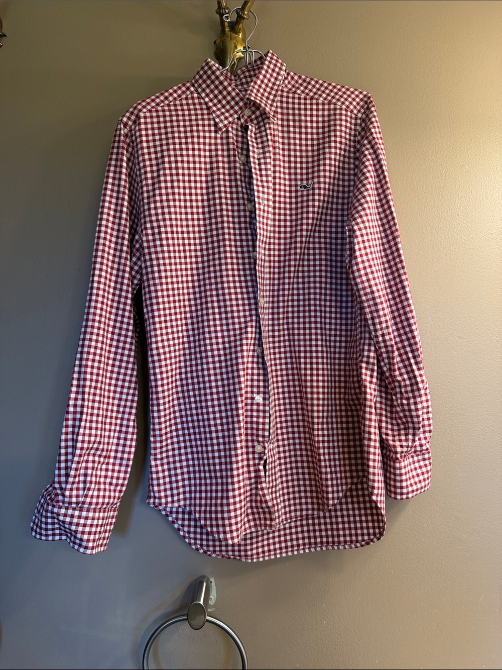 Vineyard Vines Red and White Gingham Dress Shirt